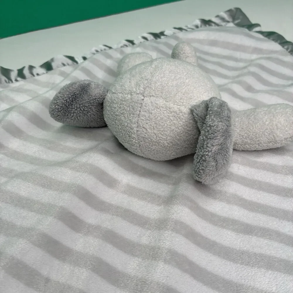 Cloud Island Baby Elephant Lovey Security Blanket Grey White Stripes Satin Back